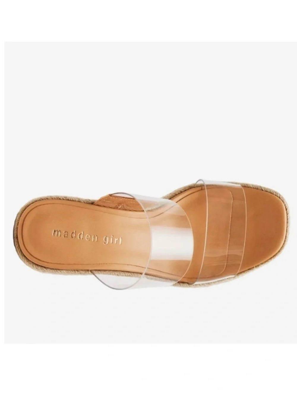 Slip On Clear Strap Espadrille Wedge Sandal Mule - Tan Beige SZ 10 M